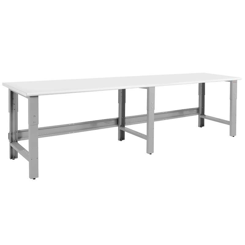 Adjustable Height ESD-Safe Workbench with 1000 lb Weight Capacity, Rolled Front Edge and Glides, 24 x 120"